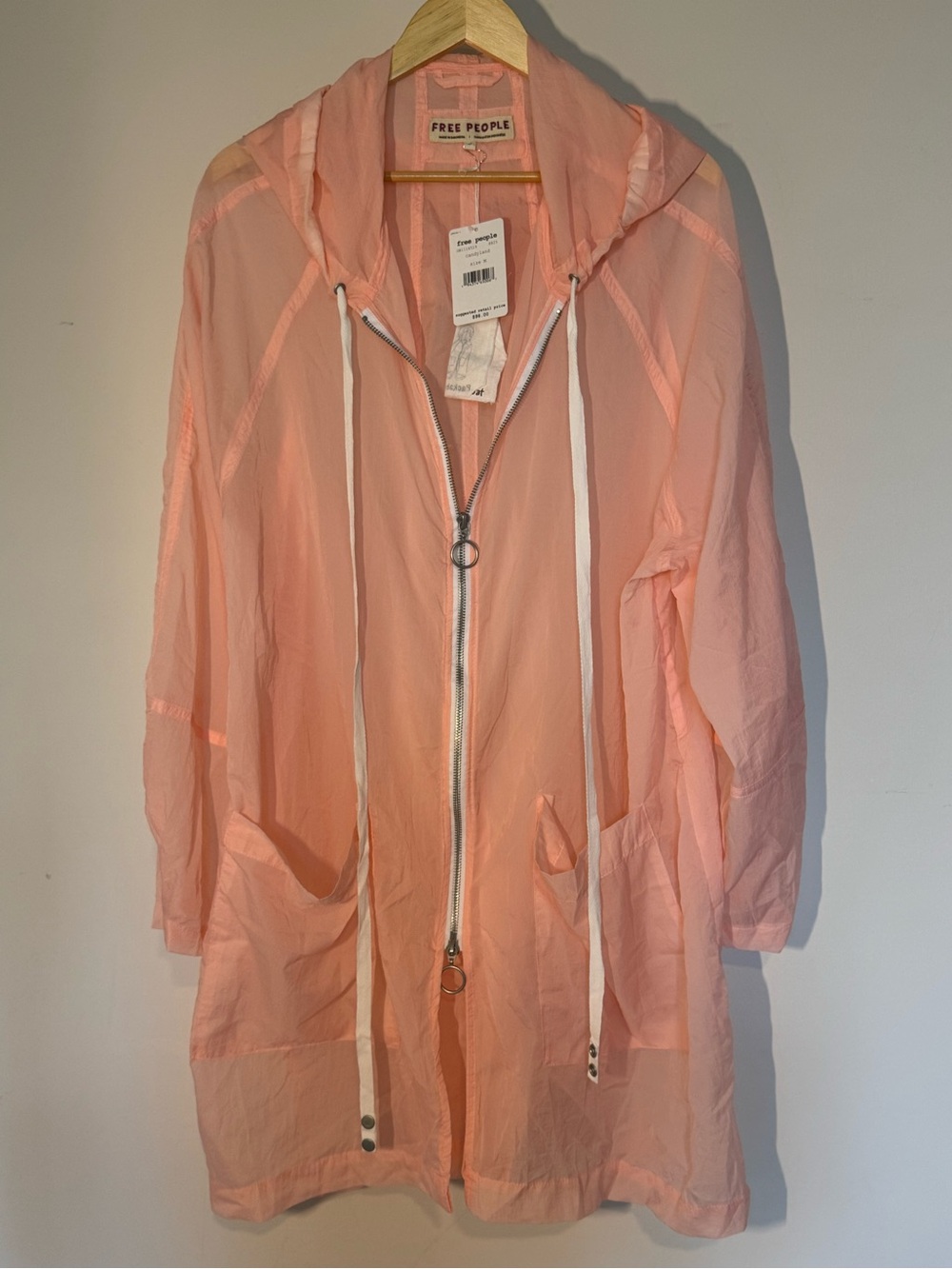 Free People Candyland Packable Raincoat NWT Medium Pink Hooded Jacket